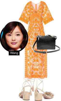 Credit: Tory Burch sierra caftan boho dress; Lotuff The Tripp purse; Aquazzura block-heel wild-thing