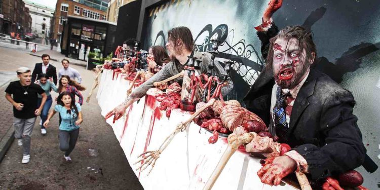 A Gruesome Living Billboard, Swarmed by the Undead, Popped Up in London 5